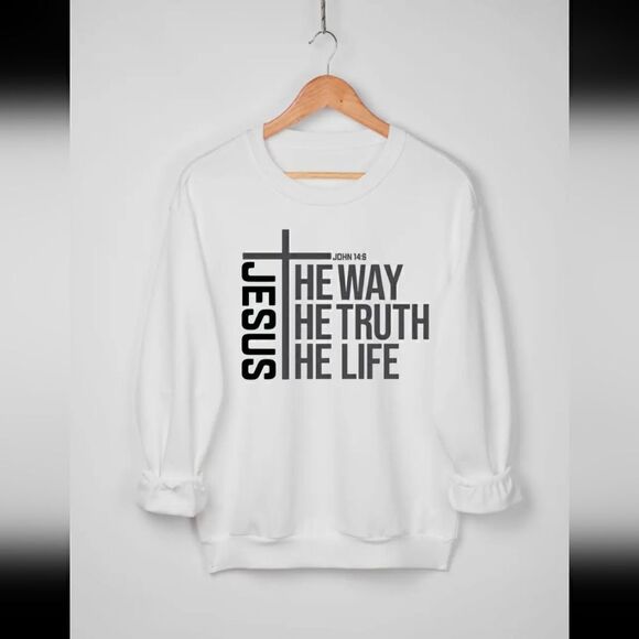 Sweaters - Jesus is the way of life sweatshirt white black print